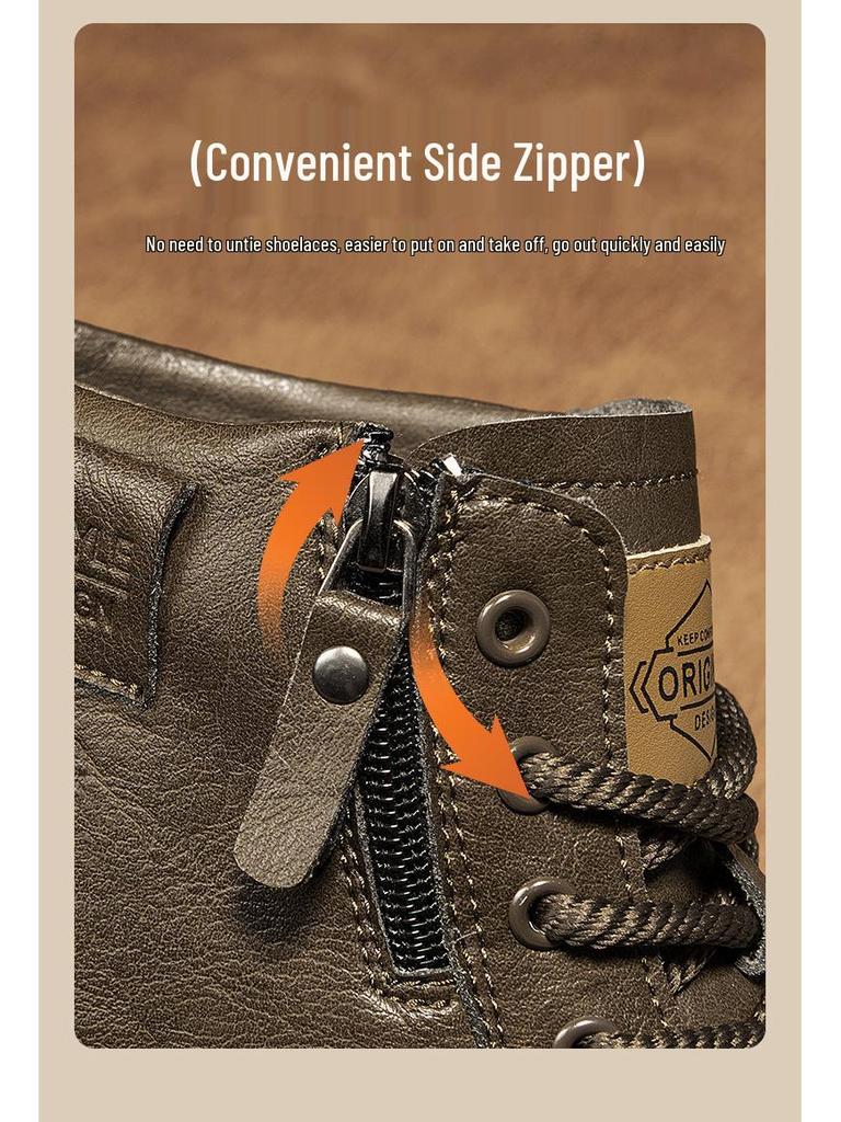 Herren 2025 Vintage-Stil High Top Herbst Lederstiefel mit Seitenreißverschluss & dicker Sohle