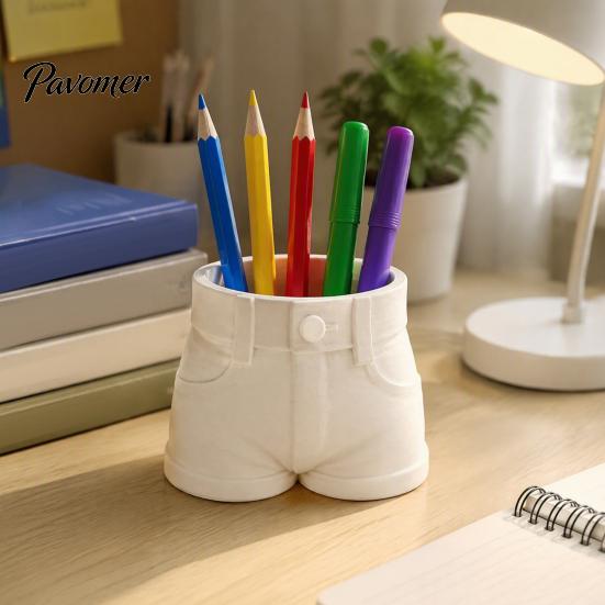 Decoración Creativa de Escritorio para Mujeres Portalápices con Forma de Pantalón Corto, Taza Divertida para Guardar Papelería y Pinceles de Maquillaje, Contenedor Organizador 3D con Estampado de Bolígrafos Oficina
