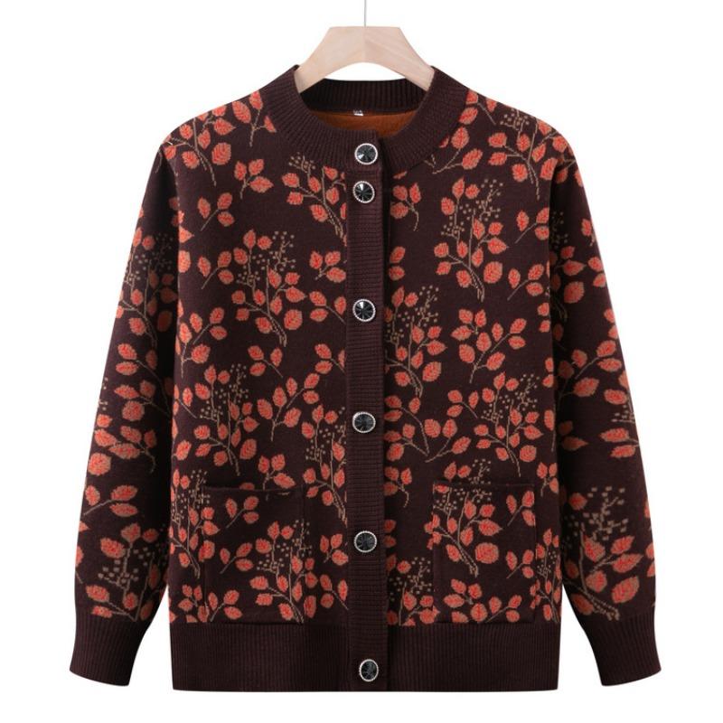 Elderly Grandmother Autumn and Winter Sweater Jacket Mother Fleece Thickened Warm Clothes Knitted Cardigan Elderly Lady Clothes