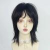 Trumpi perukai su kirpčiukais Sintetiniai tiesūs anime vyriški juodai pilkai žalių plaukų perukas kasdieniam vakarėliui