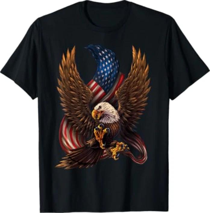 Patriotic American Design with Eagle and Flag T-Shirt Small 4XL