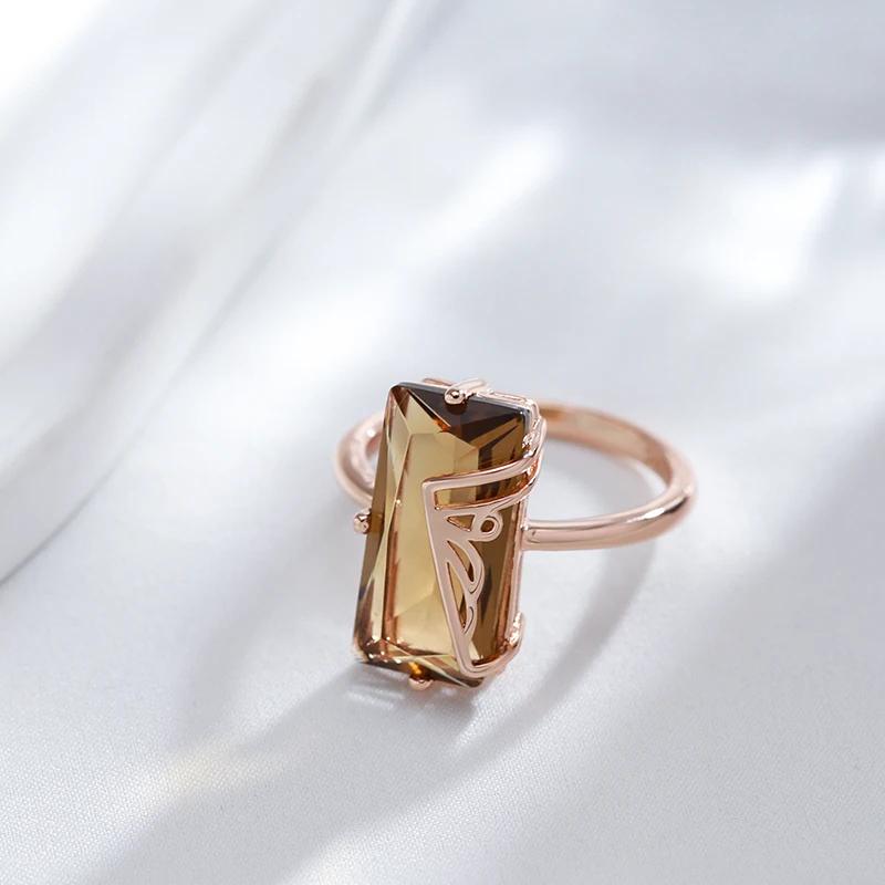 Hollow Inlay Square Light Tea Color Zircon Large Rings Elegant Geometric Jewelry Women Rings Accessories