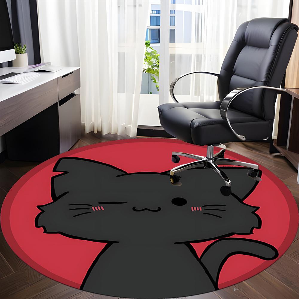 1pc Cat Pet Office Round Area Rug, Indoor Mat Suitable For Office, Under Office Chairs Bedroom Living Room Home Decor, Room Deco