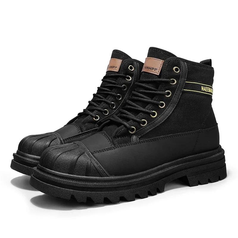 

Модные мужские рабочие ботинки, нескользящие, износостойкие, водонепроницаемые, сохраняющие тепло, красивые и модные меховые мужские ботинки 44 чёрный