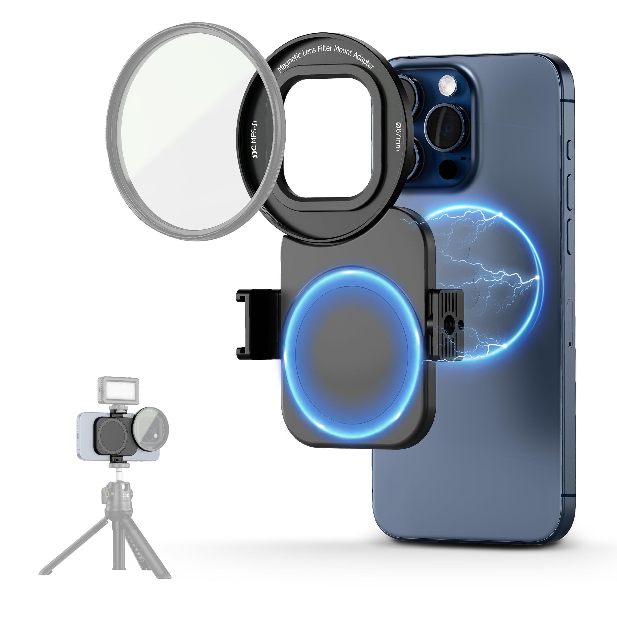 

JJC Upgraded Magnetic MagSafe Compatible 67mm Smartphone Lens Filter Adapter for iPhone iPhone 14 14 Pro and iPhone 14 Includes a standard screw hole