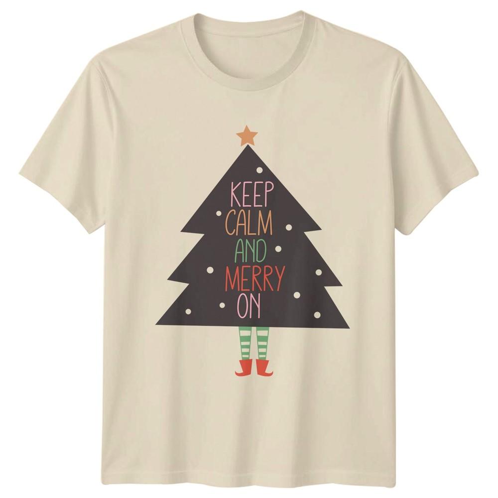 Keep Calm And Merry On Christmas Tree Elf Legs Holiday Unisexs TShirt Unisexs Top