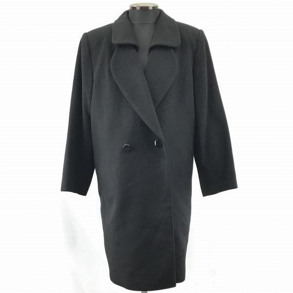 USED/90s Japan Ga-Ka Cashmere 100% Long Coat Outer 9AB-2 Women M Black Double Breasted