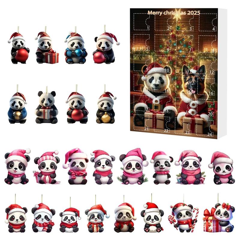 For Home Decor Christmas Advent Calendar With Santa Hats Christmas Tree Decorations Acrylic Mini Xmas Tree Panda Pendant Bear
