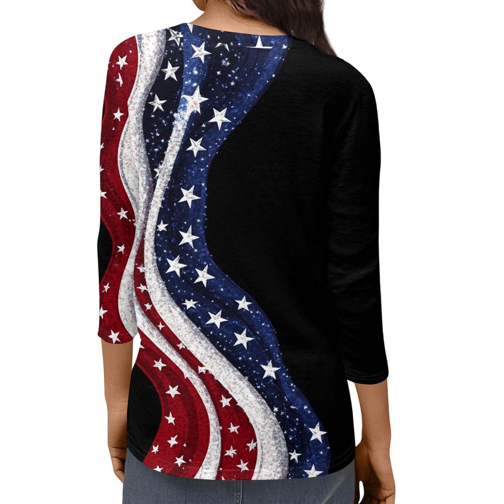 Women's Fashion Casual Round Neck 3/4 Sleeve Loose T-Shirt Ladies Top