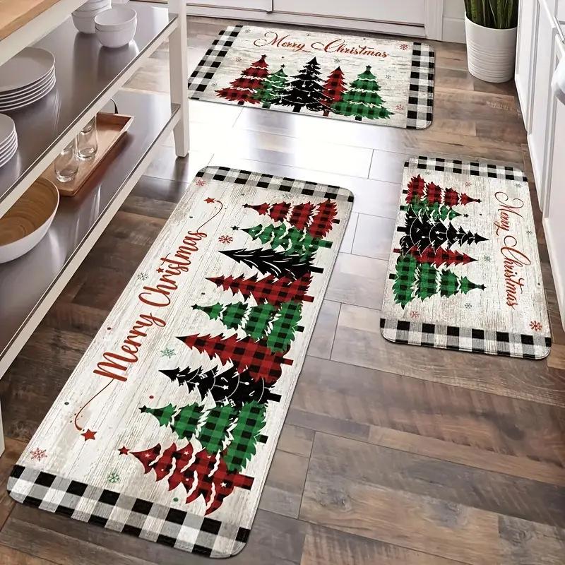 Gingerbread Man Santa Grinch Cartoon Style Floor Mat Non Slip Stain Resistant Kitchen Runner Rug Perfect For Holiday Decor