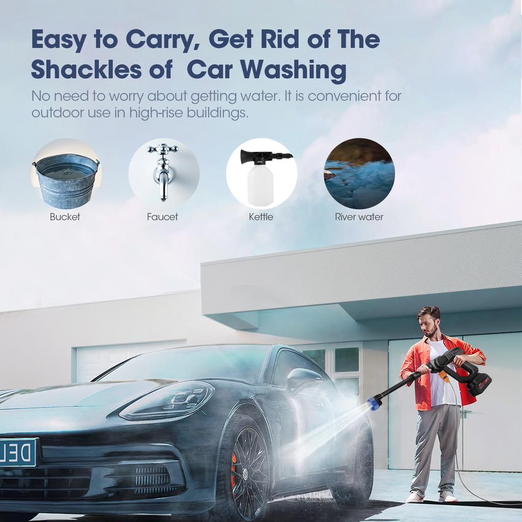 300W 30Bar Cordless High Pressure Car Washer Spray Water Gun 2x6000mAh Lithium Battery Household Electric Car Wash Machine