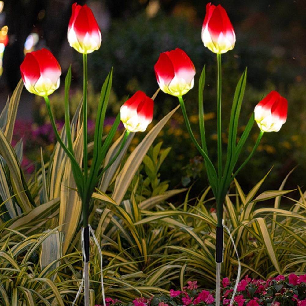 2 Pack Solar Outdoor Garden Lights IP65 Waterproof Solar Tulip LED Flower Light Solar Stake Flowers Lamp for Patio Lawn