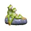 Cute Couple Resin Frog Ornament Sitting On Stone Design For Ornament Home