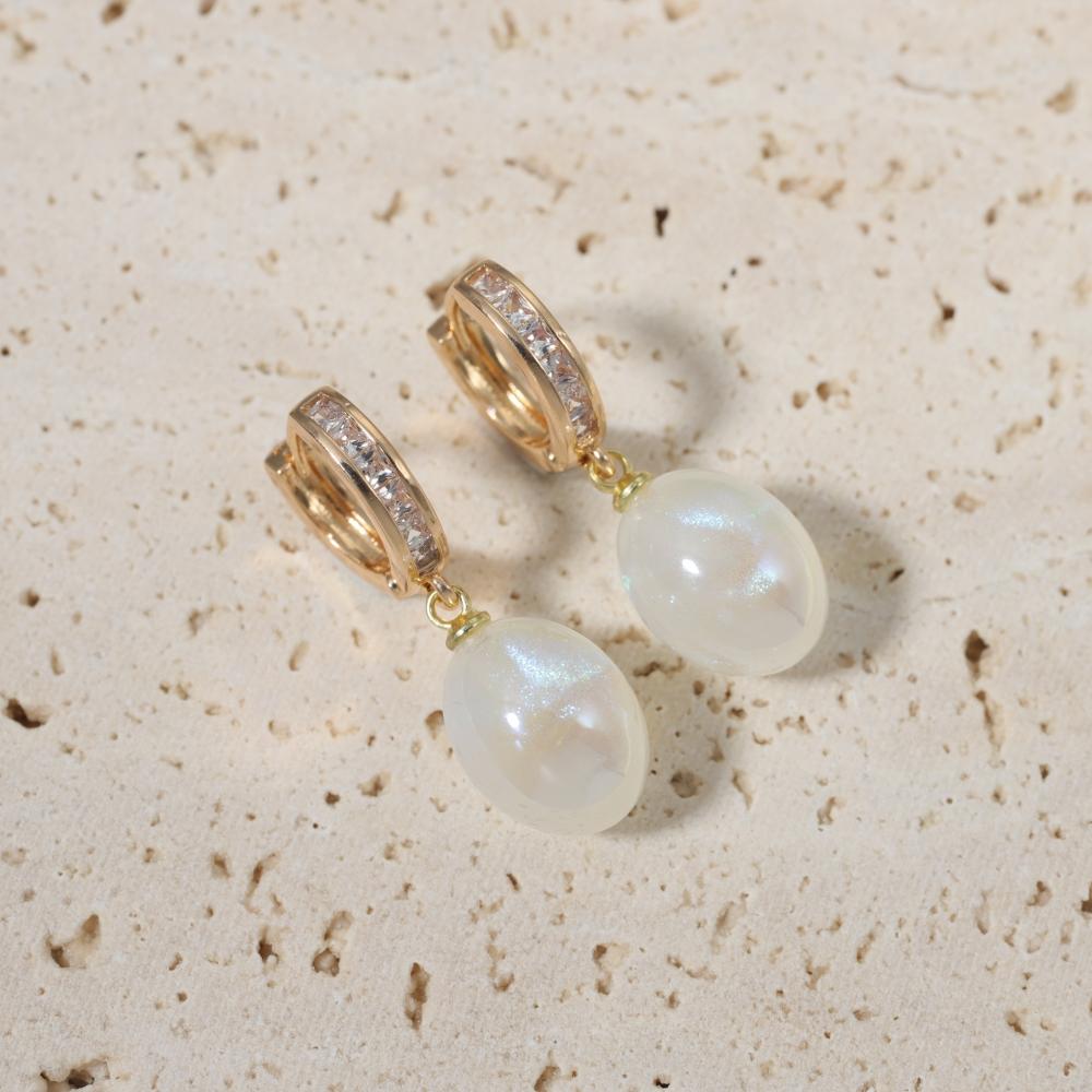 1 Pair Fashion Round Imitation Pearls Dangle Earrings for Women Zirconia Earring Jewelry Wedding Party Accessories