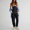 Women's Fashion Solid V-Neck Button Pocket Wash Denim Adjustable Strap Jumpsuit