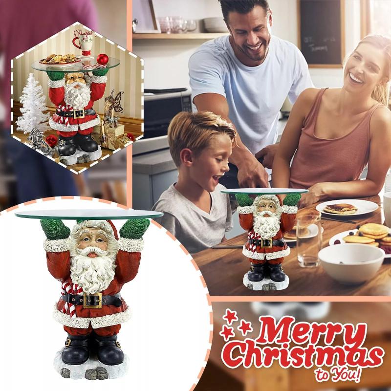 Festive Santa Claus Waiter Tray Sculpture Charming Resin Figurine For Christmas Decor