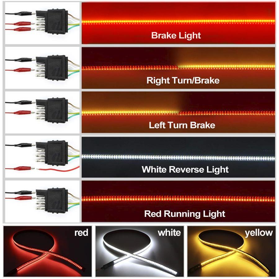 48" Triple Row LED Tailgate Light Bar with Amber Turn Signal, Red Brake/Running, White Reverse Lights - Weatherproof