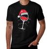 WoUnisexs Wine Glasses Santa Hat Christmas Funny Wine Lover Gifts Xmas TShirt Basic Breathable Solid Color TShirt