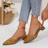 Fashion Leopard Print Baotou Sandals Autumn New Pointed Toe Shallow Cuff Foot Non-slip Wear-resistant Block Heel Shoes