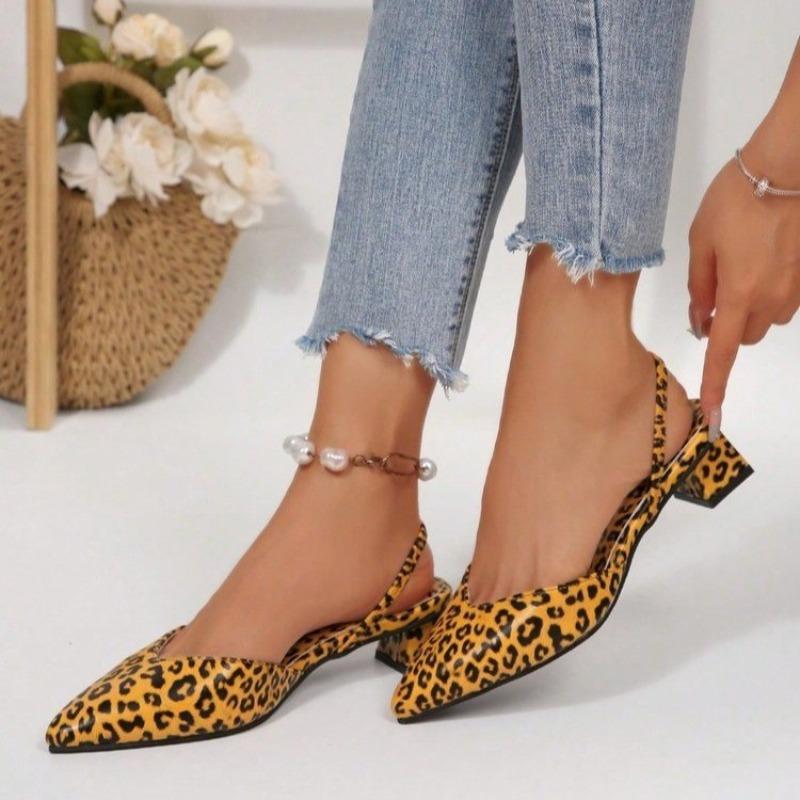 Fashion Leopard Print Baotou Sandals Autumn New Pointed Toe Shallow Cuff Foot Non-slip Wear-resistant Block Heel Shoes