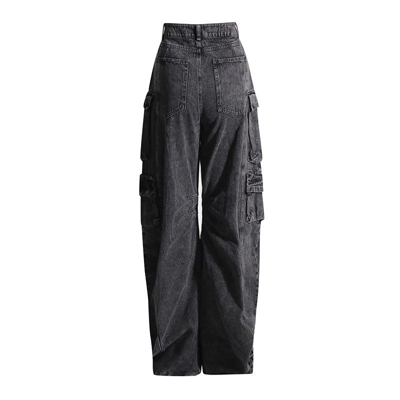 High-Waisted Street Style Multi-Pocket Denim Pants (2025)
