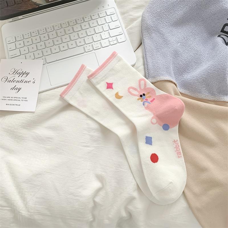 

Pink Rabbit Socks Medium Tube Socks Autumn Cute Cartoon Combed Cotton Socks Trendy Socks One size fits all