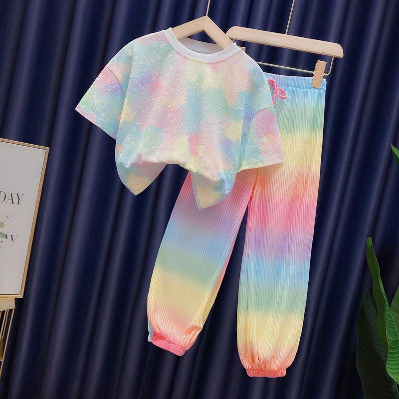 

Быстросохнущая одежда для девочек, детская одежда, летняя одежда, тонкий фасон, свободный и универсальный комплект из двух предметов для детей среднего и большого размера и девочек 160