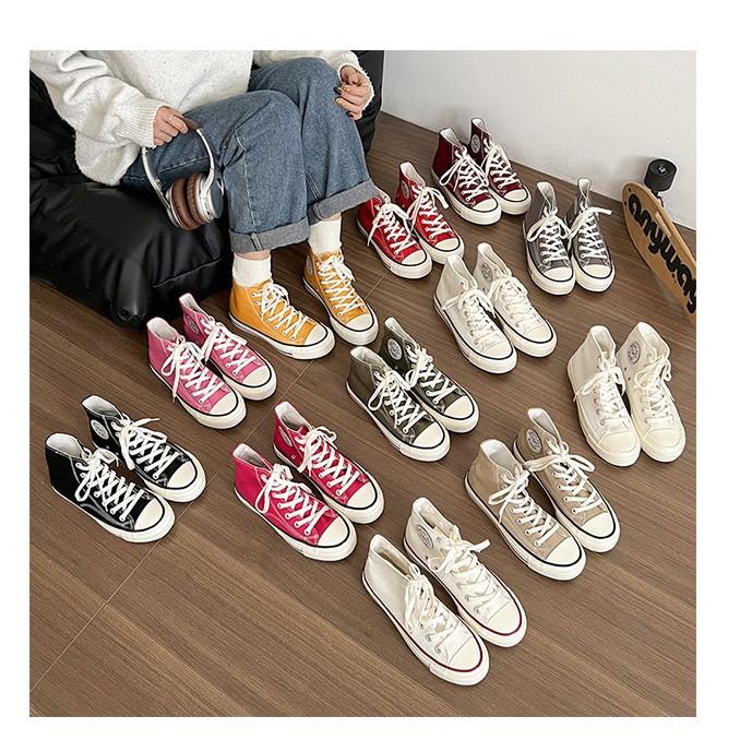 Medium and High-top Canvas Shoes Women's 2025 Spring Popular Versatile Casual Black Board Shoes Inner Height Increase Thick Sole Classic Little White