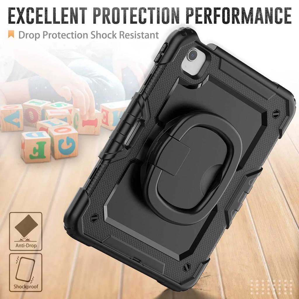For iPad Pro 11''/Air 4/5,Military Grade Shockproof Protective Silicone Cover 360 Folding Handle Grip + Handle Shoulder Strap