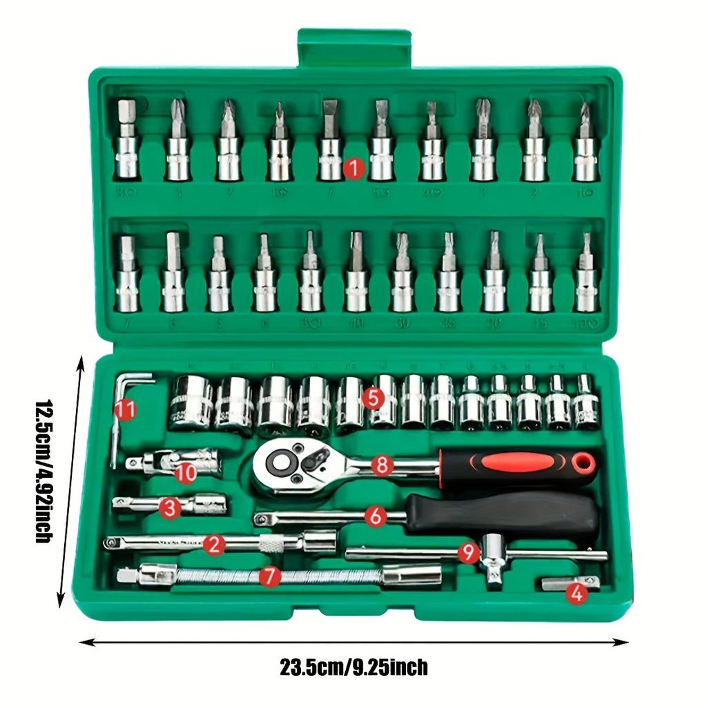 46pcs Car Repair Tool Kits Combination Ratchet Torque Spanner Metalworking 1/4-Inch Socket Wrench Set Auto Mechanic Repair Tools