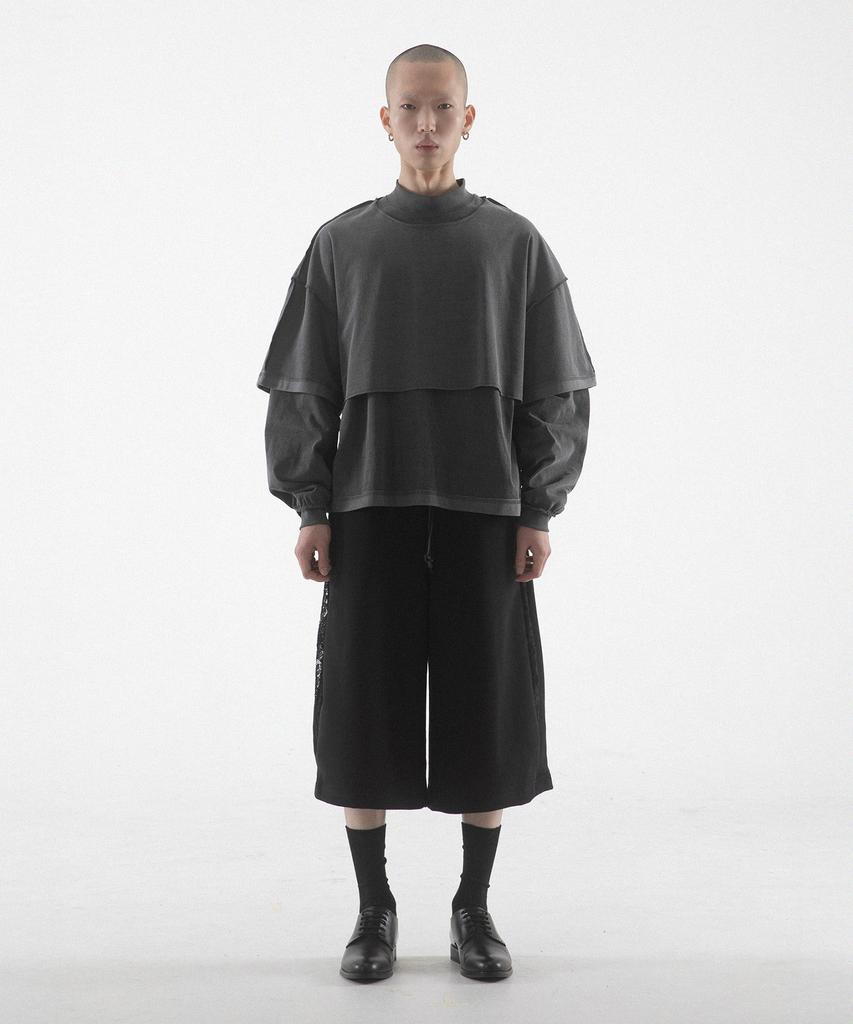 Paensyo Scissors Tuck See-Through 3/4 Pants - Black