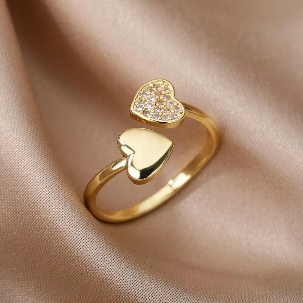 Luxury Zircon Geometric Rings For Women Stainless Steel Gold Color Open Ring Trendy Wedding Party Aesthetic Jewerly Gift Femme