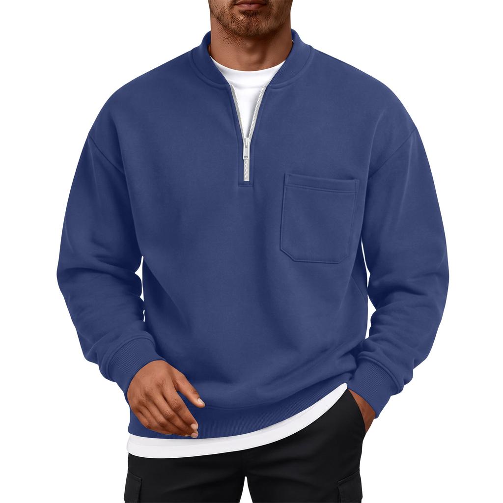 Men's Color Lined Sweatshirt Long Sleeve with Pockets for Fall Winter