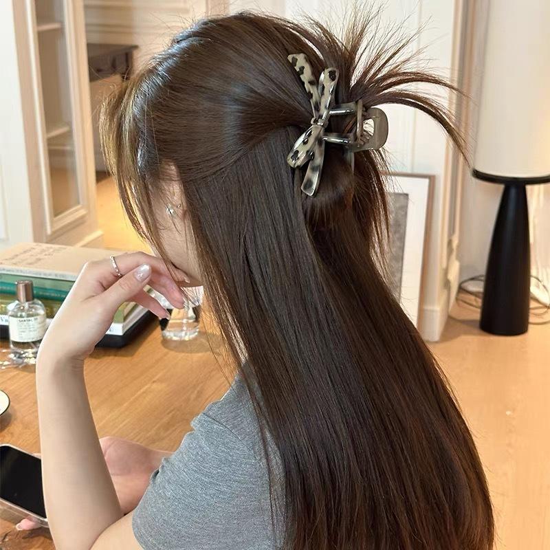 Leopard Print Bow Hairpin for Women, High-end Half-up Hairstyle Hairpin, Shark-shaped Hairpin, Elegant Head Accessory