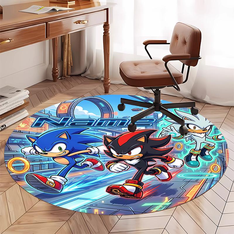 Custom Name Sonic Printed Round Rug Carpet Chair Rug Area Rug Entryway Doormats,for Office Chair Living Room Bedroom Kitchen Room.