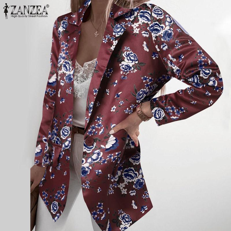 

ZANZEA Осень Весна Женщины Цветочный принт Костюм Блейзер Повседневные пальто