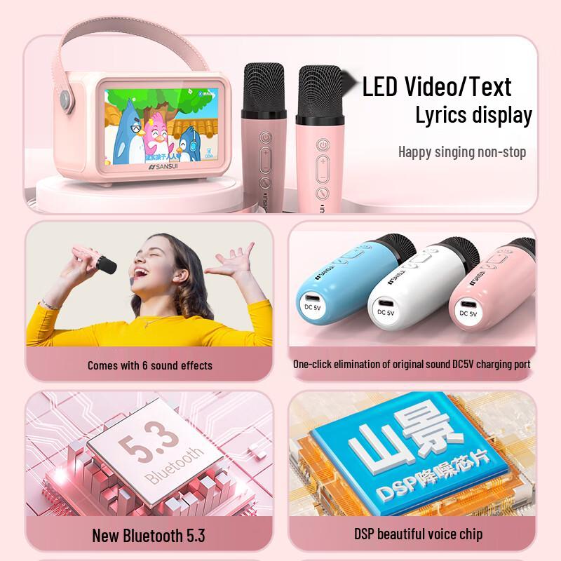 SANSUI All-in-One KTV Karaoke Bluetooth Speaker with Dynamic Lyrics Display