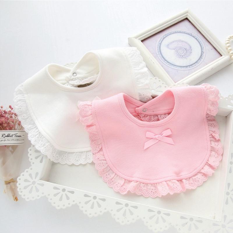Baby Girls Cotton Snap Button Bibs Cute Bow Lace Bibs Waterproof Saliva Towel