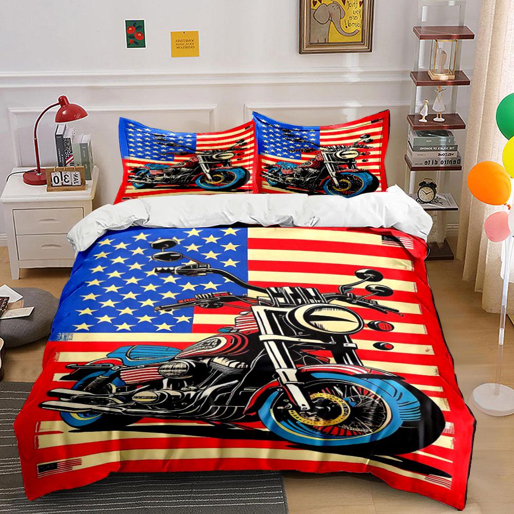 Motorcycle and American flag. Bedding sets Duvet cover sets Duvet covers Pillowcases(1*Duvet Cover 2*Pillowcases without duvet insert)