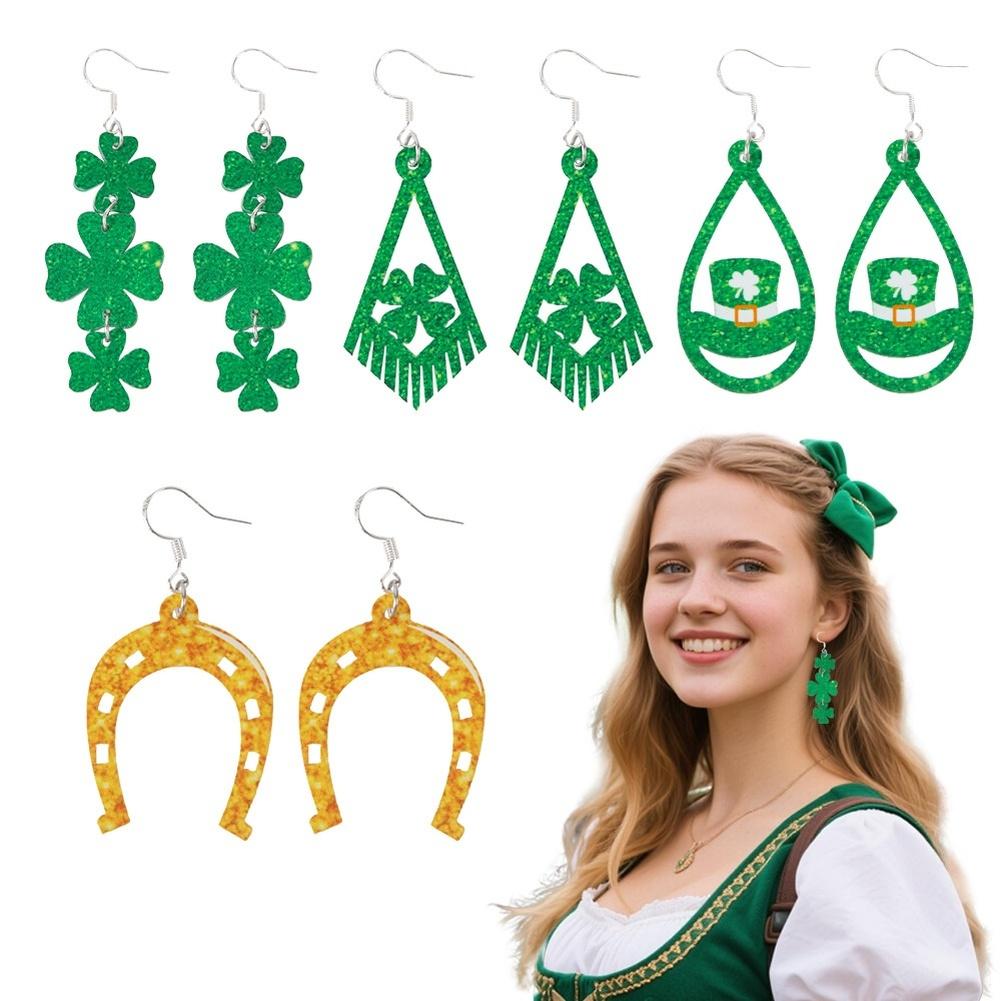 Comfortable Fit St Patricks Day Shamrock Earrings Made From Acrylic