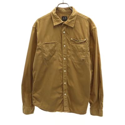Long Sleeve Cotton Shirt M Camel Elbow Patch Men's Used