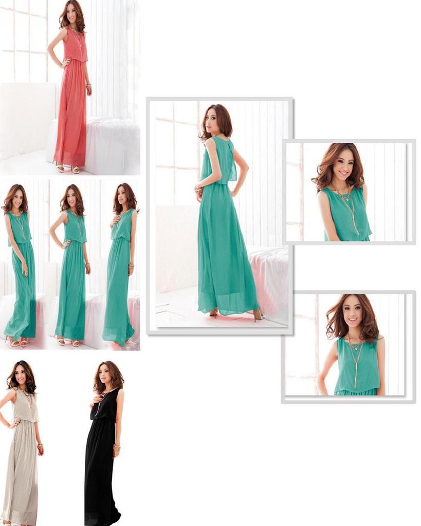Elegant Summer Fashion Women Round Neck Sleeveless Chiffon Dress For Casual Party