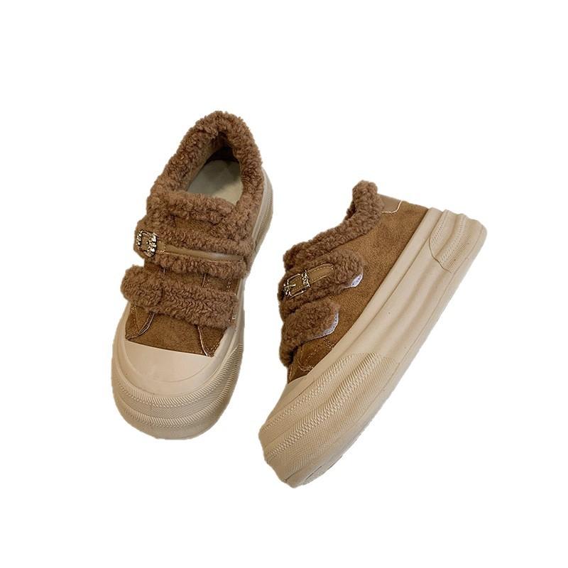 Cotton shoes women's velvet Velcro autumn and winter new thick baseplate shoes versatile fluffy shoes wear bread shoes