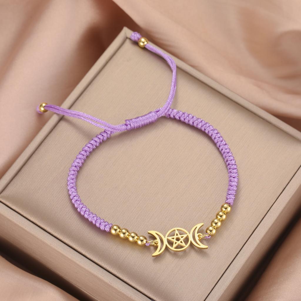 Náramek Tři měsíční bohyně pro ženy Muže Nastavitelná šňůrka Hekaté Spirální amulet Pohanská šperky Čarodějnice Luna Pentagram Přívěsek
