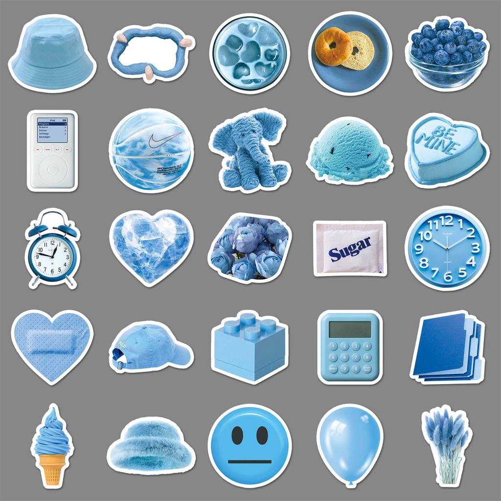 50 Pictures Ins Blue Doodle Personality Small Fresh Guka Manual Account DIY Milk Tea Cup Water Cup Suitcase Sticker Waterproof