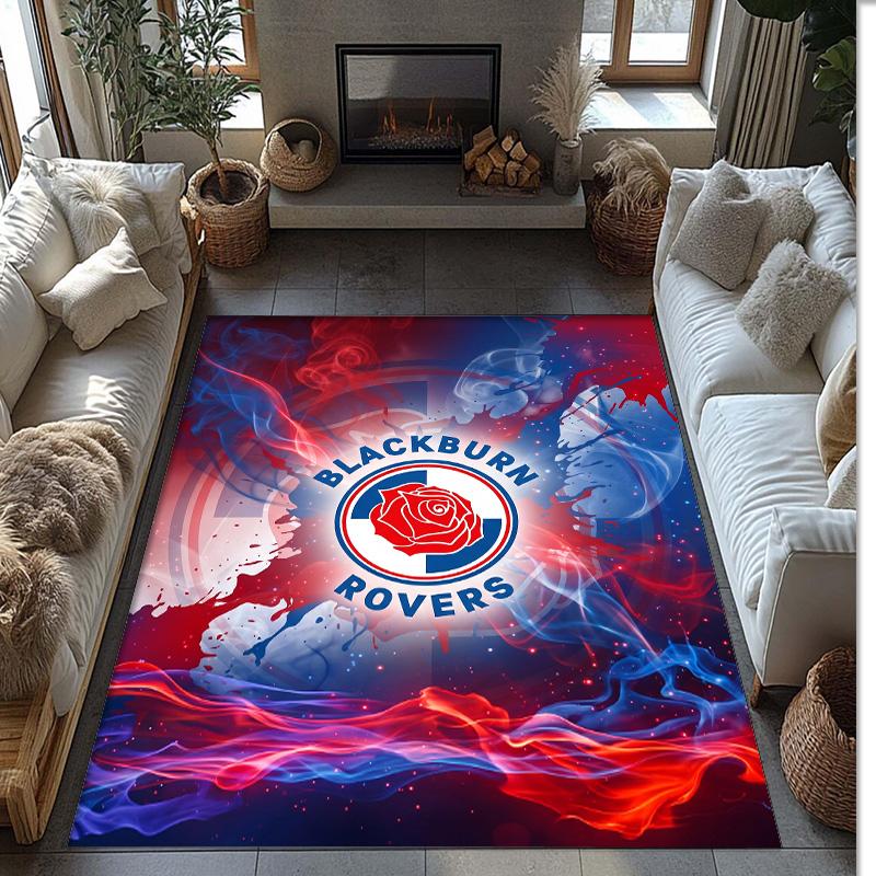 Blackburn Rovers Football Print Crystal Velvet Rug, Comfortable Water Absorbent Non Slip Indoor Floor Carpet