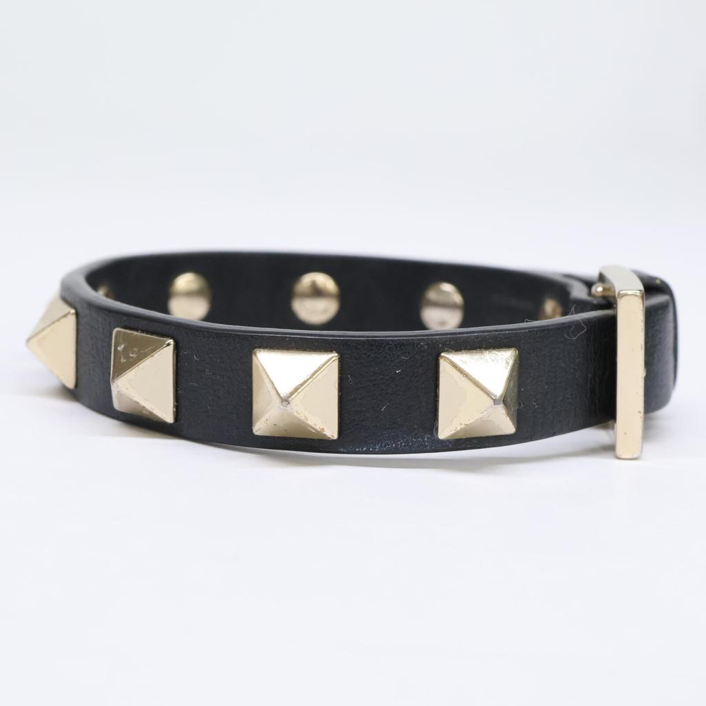 Valentino Garavani Rock Studs Leather Bracelet Black / goldUsed