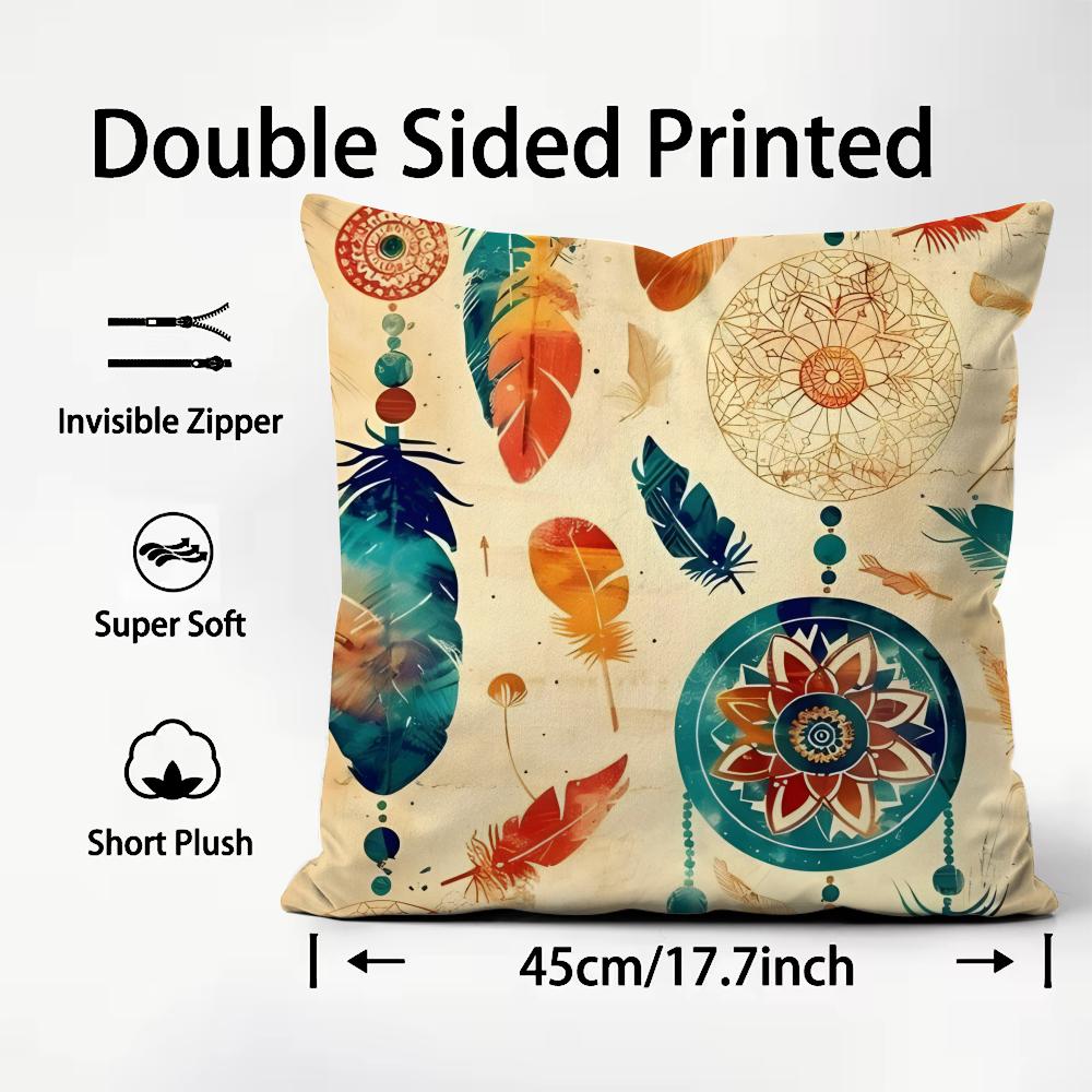Bohemian Style Classical Cushion Cover Plush Fabric Soft Double-Sided Printed Sofa Warm Winter Home Child Gift Pillow Case