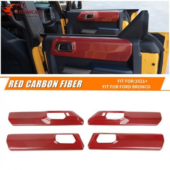 4PCS Inner Car Door Handle Panel Cover Trim for Bronco + Red Carbon Fiber US