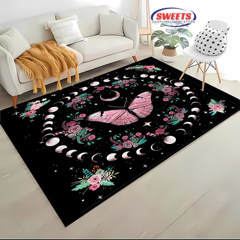 Luxury Sun Moon Floral Printed Carpet LivingRoom Bedroom Entrance Door Mat Sofa Large Rugs Birthday Christmas Thanksgiving Gifts